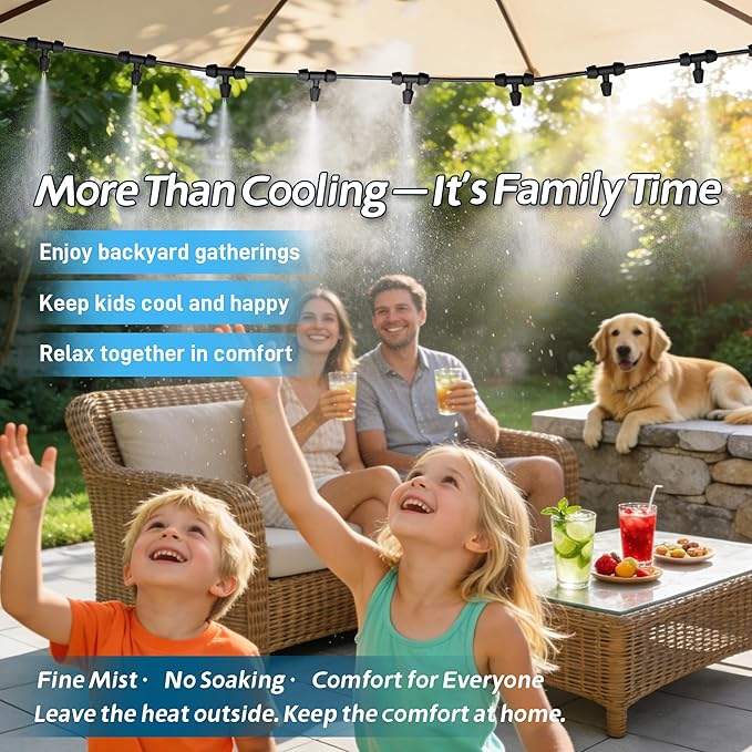 Outdoor Misting System Patio Cooling Kit 75FT Patio Misters with Mist Hose Nozzles Water Mister Cooling System for Backyard Garden Deck Pergola Gazebo Greenhouse Chicken Coop Dog Kennel