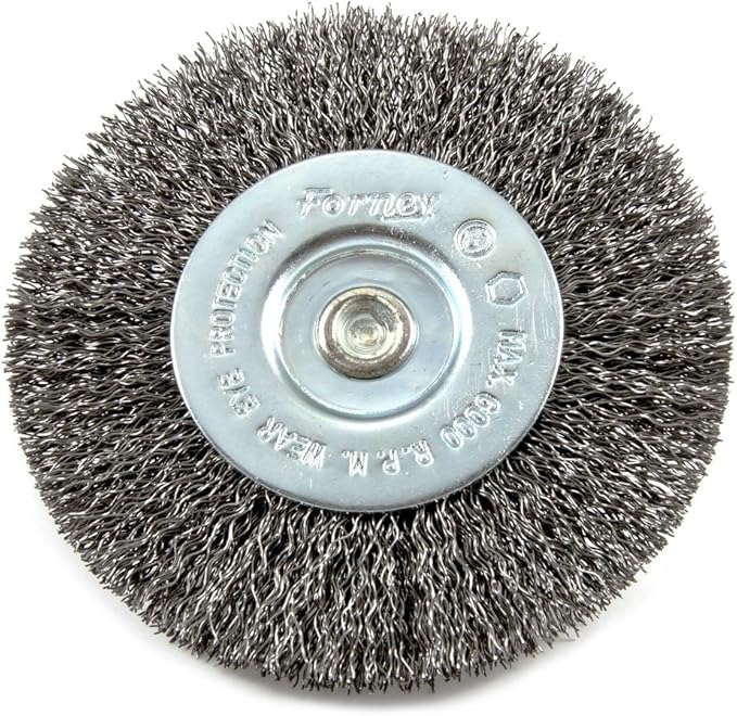 Forney 72739 Wire Wheel Brush, Coarse Crimped with 1/4-Inch Hex Shank, 4-Inch-by-.012-Inch
