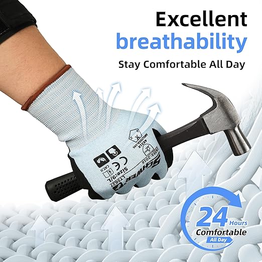 Schwer 12 Pairs Safety Work Gloves with Sandy Nitrile Coating, Extreme Fiber-Abrasion Resistance(Level 6-Certified) Heavy Duty Working Glove with Grip for Men Women, A2 Cut Glove, for Construction, L