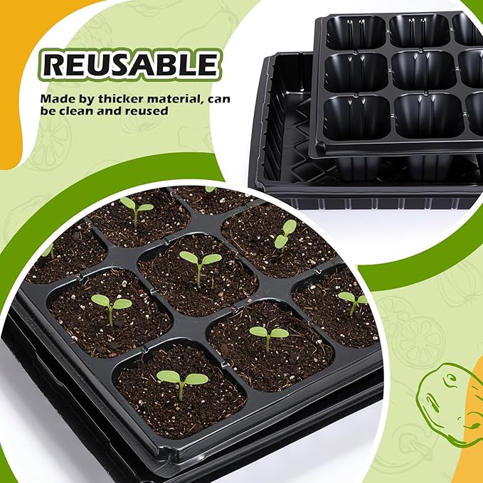 Yinder 20 Pcs Seed Starter Trays Tray Kits with Dome 21 Cells Plug Trays and 1020 Tray No Holes with 100 Pcs Tags Seed Starter Kit for Nursery Germination Plant Propagation Gardening Greenhouse