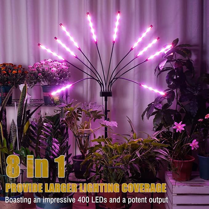 Grow Lights for Indoor Plants [ 10 in1 ] 500 LEDs, Full Spectrum Grow Light for Indoor Growing with Tripod Stand, Auto On/Off Timing 4/8/12H, Plant Grow Lights Indoor.