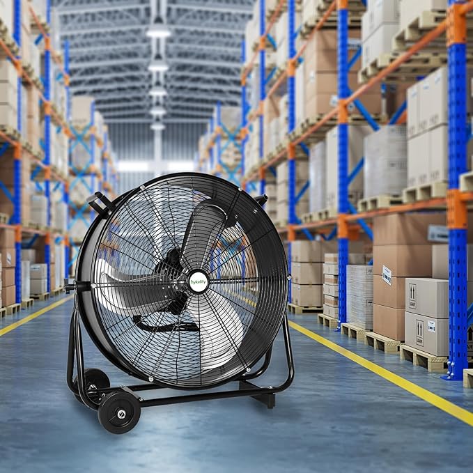 24" High Velocity Industrial Drum Fan, 8100 CFM 3-Speed Heavy Duty Metal Shop Fan for Workshops, Warehouse, Garage and Factory, UL Listed