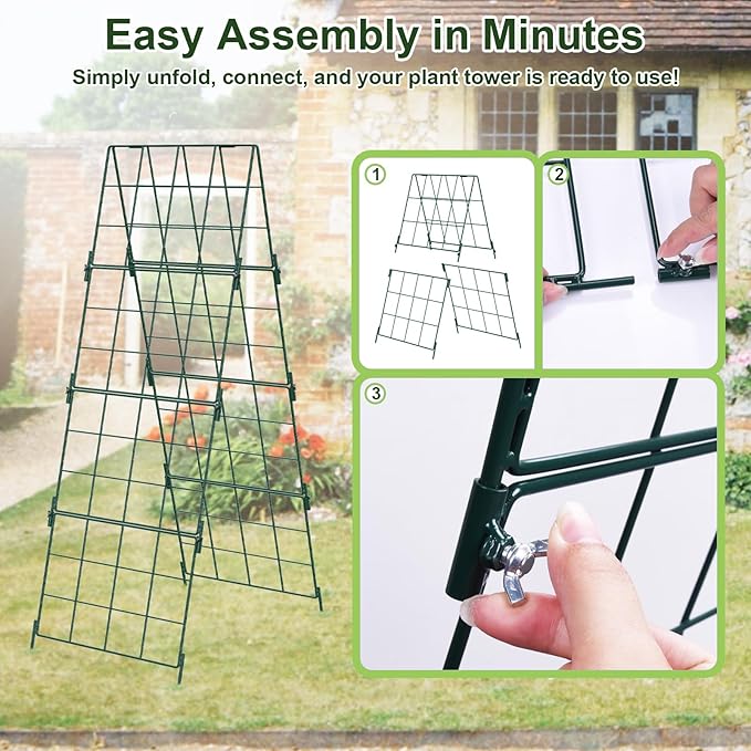 Heavy Duty 48"x16" Adjustable A-Frame Cucumber Trellis for Climbing Plants,iGreely Foldable Frame Rust-Proof Metal Trellis with Dense Grid,Perfect for Raised Beds, Garden,Tomatoes,Outdoor(Green)