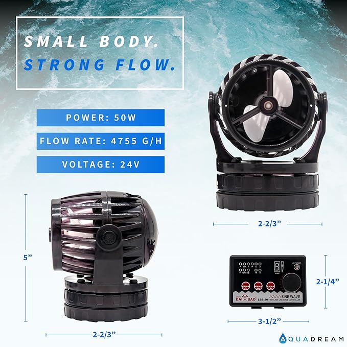 4755 GPH 24V Propeller Wave Maker Pump - ECO Quiet Sine Wave Circulation Pump with Digital Controller for Marine & Coral Reef Aquariums - 4 Pack