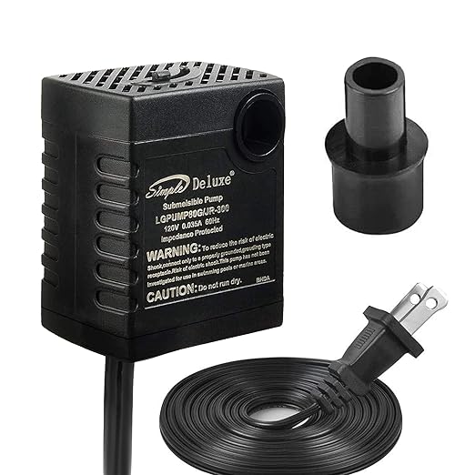 Simple Deluxe 80 GPH Water Table Pump with Adjustable Intake for Fish Tank, Hydroponics, Aquaponics, Fountains, Ponds, Statuary, Aquariums & more, Black