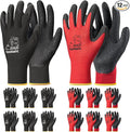 toolant Crinkle Latex Work Gloves Bulk, Rubber Coated Safety Work Gloves for Men and Women, 12 Pairs for Construction, Gardening, Warehouse (Black & Red, Small)