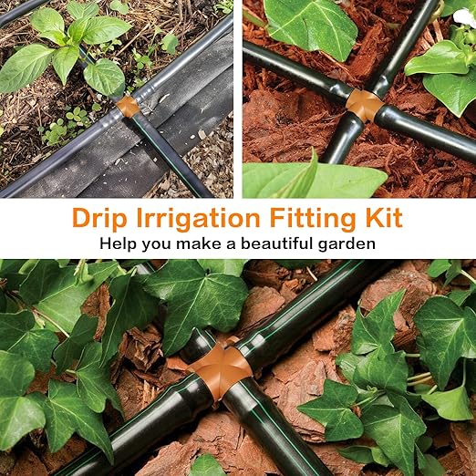 Drip Irrigation Fittings Barbed Cross Tee for 1/2" Irrigation Tubing(0.600" ID), 16 Pieces Barbed 4 Way Connectors, Drip Line 4 Way Couplings for Drip Sprinkler Garden Lawn Systems