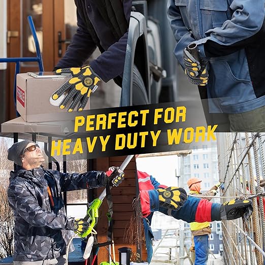 HANDLANDY Winter Cut Resistant Men Impact Resistant Work Gloves, Padded Palm Grip Heavy Duty Working Glove (X-Large, Yellow)