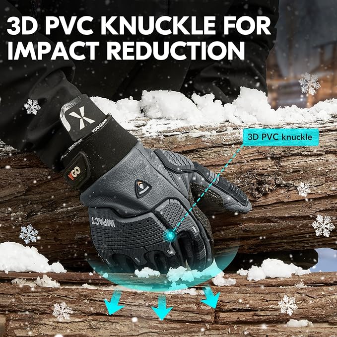 Vgo... 1 Pair -20℃/-4°F COLDPROOF,Winter Work Leather Gloves,Impact Gloves,Anti-Vibration,Water Resistant(CA7722FW)