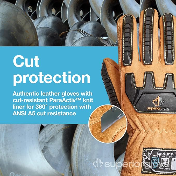 Superior Glove Endura Cut and Impact Resistant Leather Work Gloves – Insulated for Cold Winter Temperatures – 378KGTVB Medium (Pack of 1 Pair)