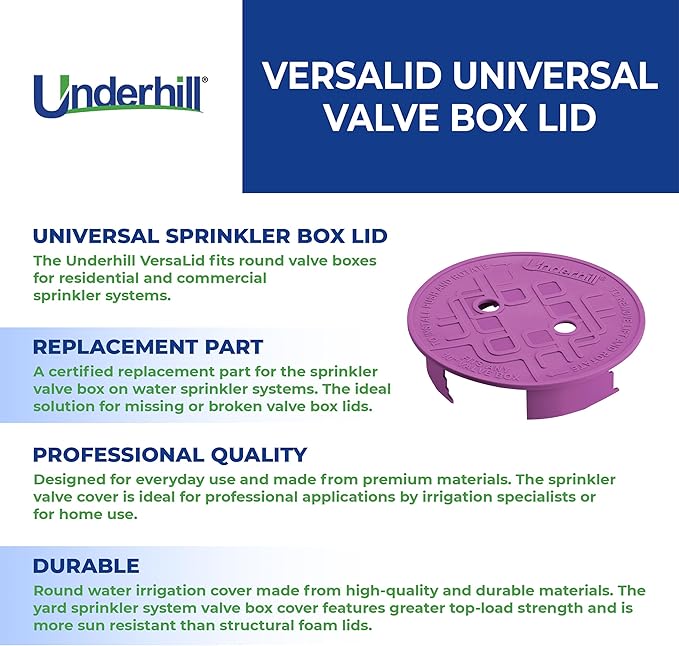 Underhill Sprinkler Valve Round Box Lid, VersaLid 10 Inch Universal, Cover for Automatic Irrigation System, Purple, VL-10P