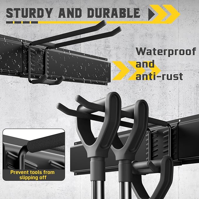48" Garage Tool Organizer with 9 Adjustable Hooks, Heavy Duty Garden Tool Storage Rack for Shed