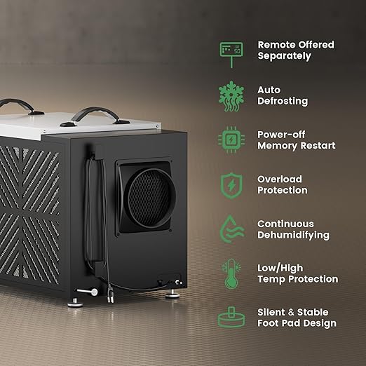 Waykar 216 Pint Commercial Dehumidifier with Pump and Drain Hose for Crawl Spaces, Basements, Ducted Industrial Use, and Water Damage Unit, for Spaces up to 8000 Square Feet, Smart Humidity Control