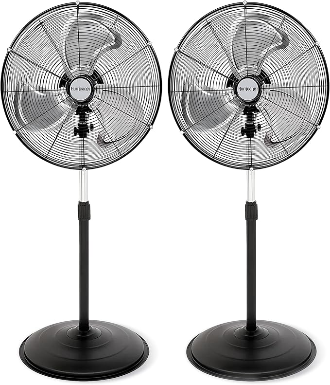 Hurricane 2-Pack Pro High-Velocity Oscillating Metal Stand Fan w/ 3-Speed Setting, 20" - Heavy-Duty Cooling Pedestal Unit w/ 4500 CFM, Adjustable Tilt & Height for Home, Garage, Gym & Workshop