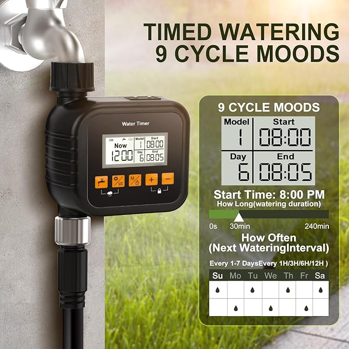 Sprinkler Timer, Water Hose Timer for Garden and Outdoor Irrigation, Garden Irriration System Controller with Rain Sensing.