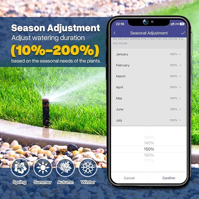 8 Zone Smart Sprinkler Controller, Local Weather Intelligence Automatic & App Remote Control, Customized Watering Schedule and Seasonal Adjustment WiFi Sprinkler Controller