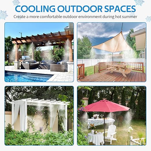 HOMENOTE Misting Cooling System, 42FT(13M) Pre-Assembled Kit with 15 Brass Nozzles & 3/4" Brass Adapter, Cooling Mister for Patio, Backyard, Pets, Garden & Greenhouse