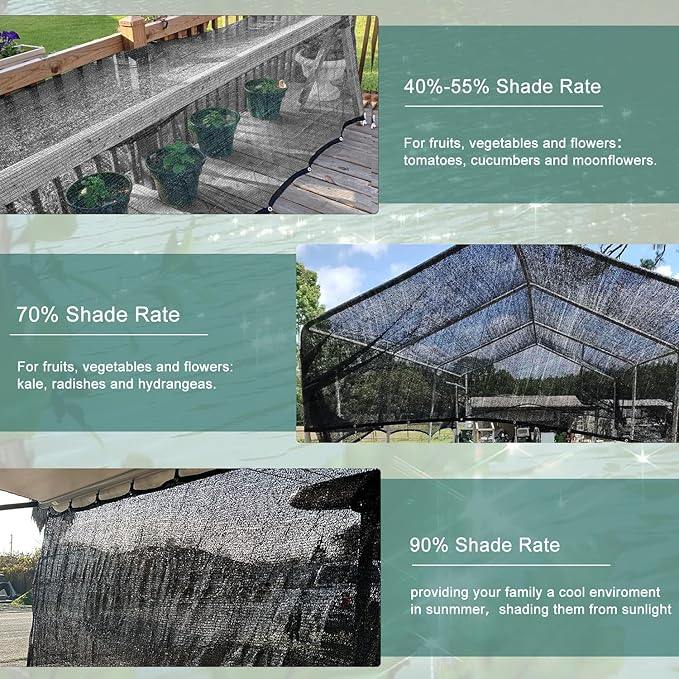 LOVE STORY 3x6FT 90% Black Garden Shade Cloth, Sun Shade Cover Net Mesh Tarp with Grommets, Sunblock Net for Garden,Greenhouse,Plants and Patio