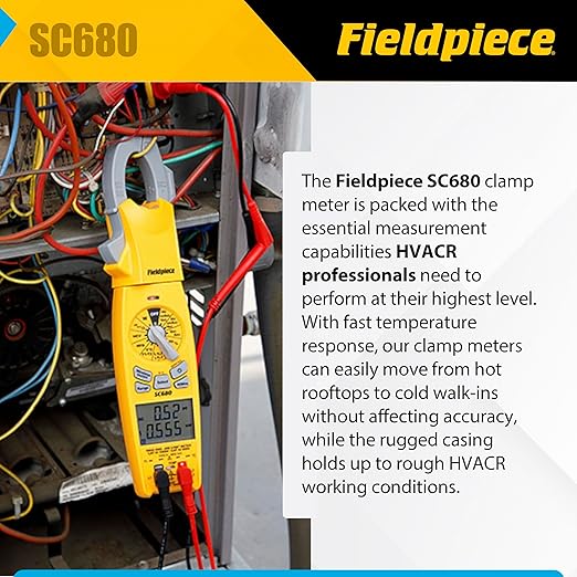 Fieldpiece SC680 Clamp Meter - Wireless Power Multitester for HVACR Professionals - AC/DC Swivel Clamp Meter with Dual Display - HVAC Tools