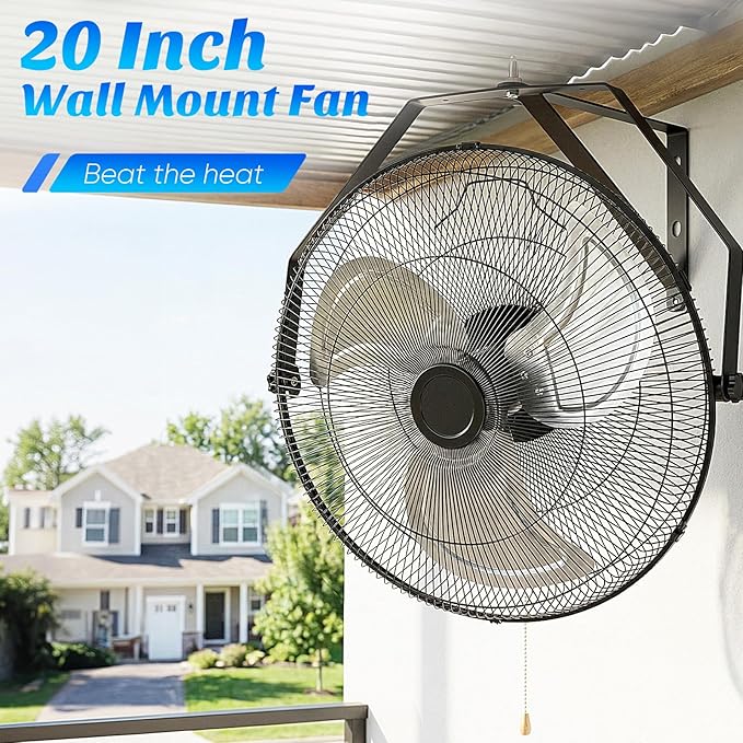 OLIXIS 20 Inch Wall Mount Fan, 3400 CFM, 3-Speed High Velocity Fan, Vertical & Horizontal Adjustable Tilt for Industrial, Commercial, Warehouse, Greenhouse, Black