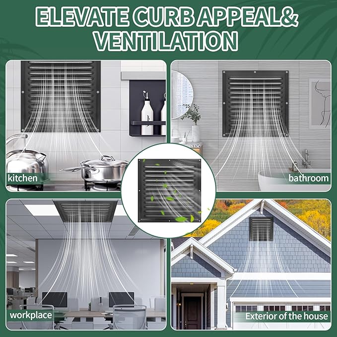 (Black 1 Pack 10" x 10"Inch) Gable Vents, Aluminum Walls, Lofts, Garages etc with Screened Metal Shed Vents, Outdoor House Loft Ceiling Reinforced Square Vents Shutters Exterior Grille (Matt)