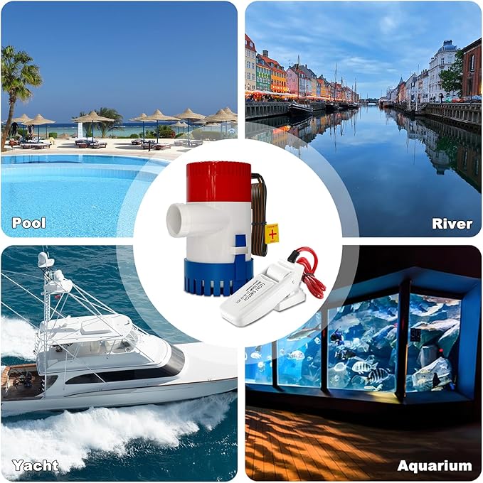 750 GPH Marine Bilge Pump,12V DC Submersible 1-1/8 Inch Diameter Electic Rule Bilge Water Pump Kit,with Automatic Float Switch High-Flow Fully Bilge Pumps for Boats RVs Yachts Caravans