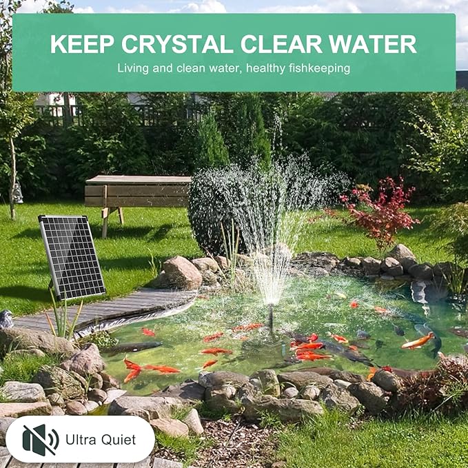 POPOSOAP 20W Solar Pond Filter with Fountain Pump, Solar Pond Pump and Filter Kit for Outdoor Pond Filter Box with Bio Media for Water Gardens, Ponds Up to 280 Gallons P3202