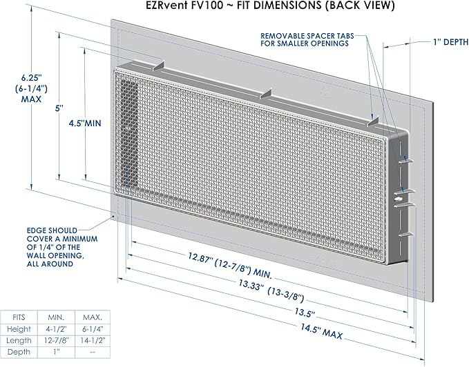 FV100-8HC Easy Replacement Vent, Foundation and Garage 5x14 Rough Opening, Copper Mesh