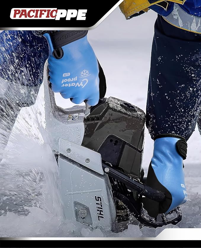 PACIFIC PPE Winter Work Gloves for Men and Women, 100% Waterproof Thermal Insulated Freezer Gloves for Cold Weather, Super Grip, Blue, X-Large