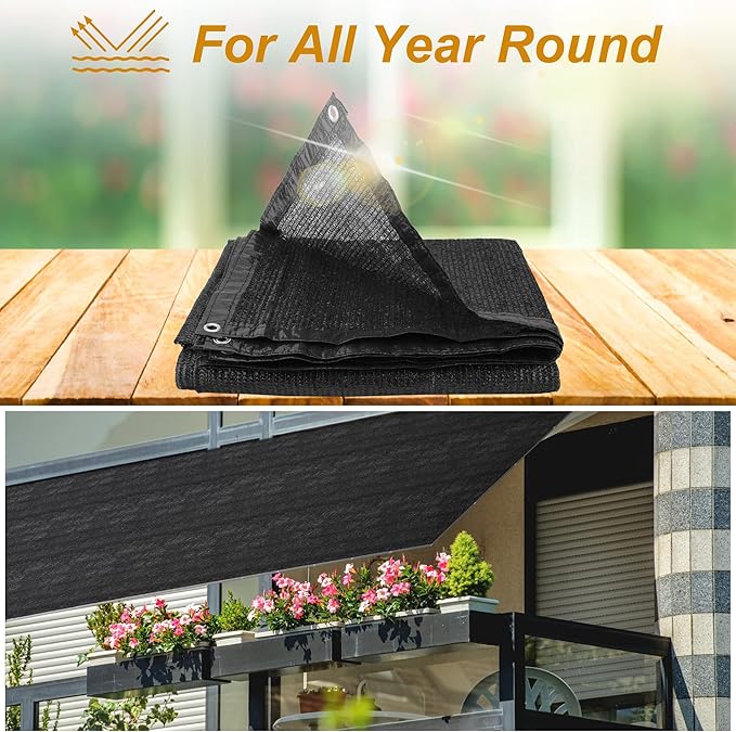SPORTYOUTH 70% Sun Shade Cloth, 6x20 Ft Shade Mesh Tarp with Grommets, Black Sunblock Cover UV Resistant for Outdoor, Patio, Garden, Pergola, Greenhouse, Chicken Coop, RV, Canopy, Balcony, Barn