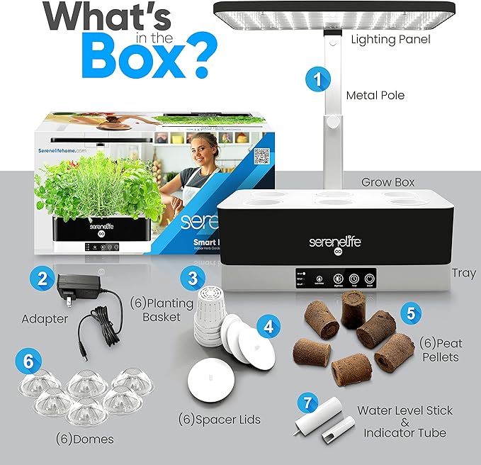 SereneLife Smart Indoor Garden - Hydroponic Herb Garden with 4000K Grow Lights Panel, Control Panel Settings, Water Stick, No Soil, Mess-Free, Height Adjustable, Grows Up to 6 Plants