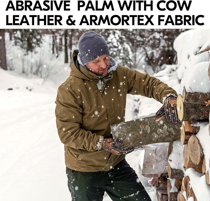 Vgo... 1 Pair -20℃/-4°F COLDPROOF,Winter Work Leather Gloves,Impact Gloves,Anti-Vibration,Water Resistant(CA7722FW)