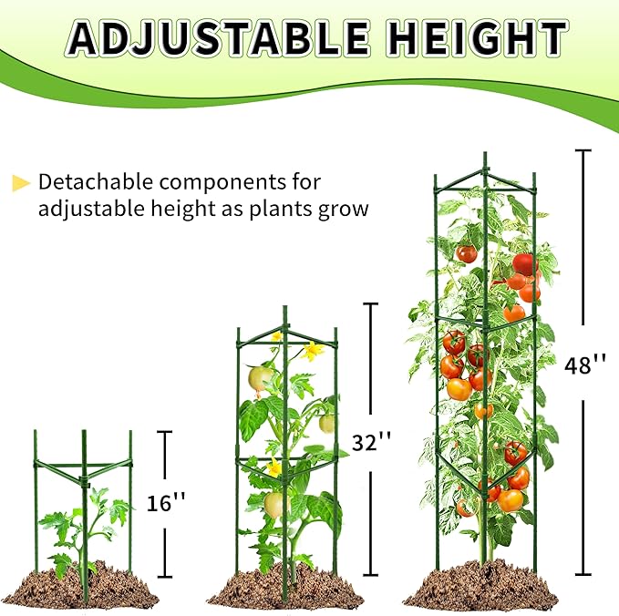TCBWFY 6-Pack 48-Inch Adjustable Tomato Cages, Heavy-Duty Metal Plant Support Trellis for Garden and Pots, DIY Tomato Stakes, Height Adjustable 16 to 288 Inches
