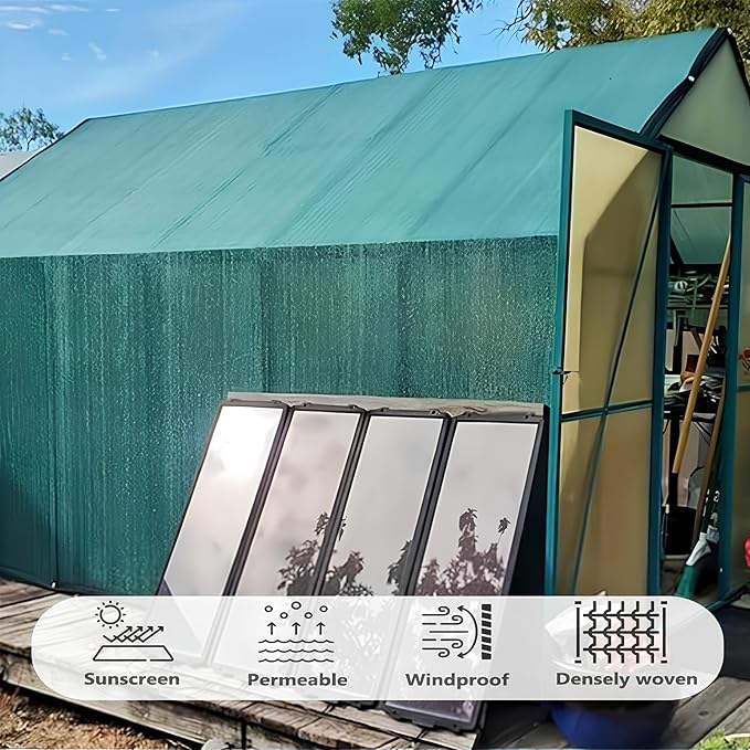Green Shade Cloth with Grommets,Premium Heavy Duty Shade Net, UV Blocking Mesh Tarp for Greenhouse Outdoor Garden Patio Plants Cover Barns Kennel(14'x15')
