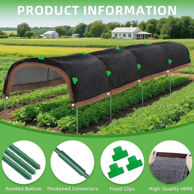 Garden Shade Cloth Kit 78.7"x59" Garden Sun Shade Cloth with Hoops for Heat Protection 75% Black Plant Shade Cloth Garden Greenhouse Grow Tunnel Shade Cloth Row Cover for Outdoor Plants Vegetables