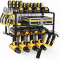 Wall Mount Power Tool Organizer, 3 Layers Garage Wall Organize with 4 Cordless Drill Holders, Storage Rack for Workshop/Garage, 150Lbs Load Capacity, Heavy Duty Iron, Matte Black