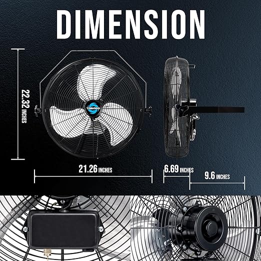 Tornado 2 Pack 18 Inch High Velocity Industrial Wall Fan with TEAO Enclosure Motor - 4000 CFM - 3 Speed - 6.5 FT Cord - Industrial, Commercial, Residential Use - UL Safety Listed