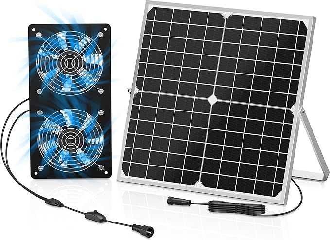 TIMEBAL Solar Exhaust Fan for Shed, 350 CFM High Airflow Solar Vent Fan with Dual Waterproof Fans, Outdoor Ventilation for Chicken Coop, Greenhouse, Dog House Cooling