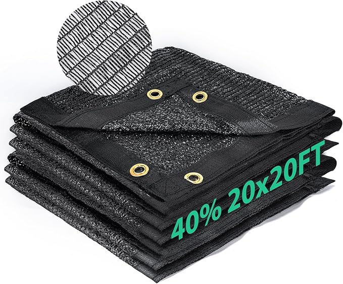 Kesfitt 40% Shade Cloth 20x20 ft, Breathable HDPE Mesh Sun Shade Tarp for Garden & Greenhouse, UV Resistant Outdoor Shade Fabric with Copper Grommets for Plants, Patio, Yard