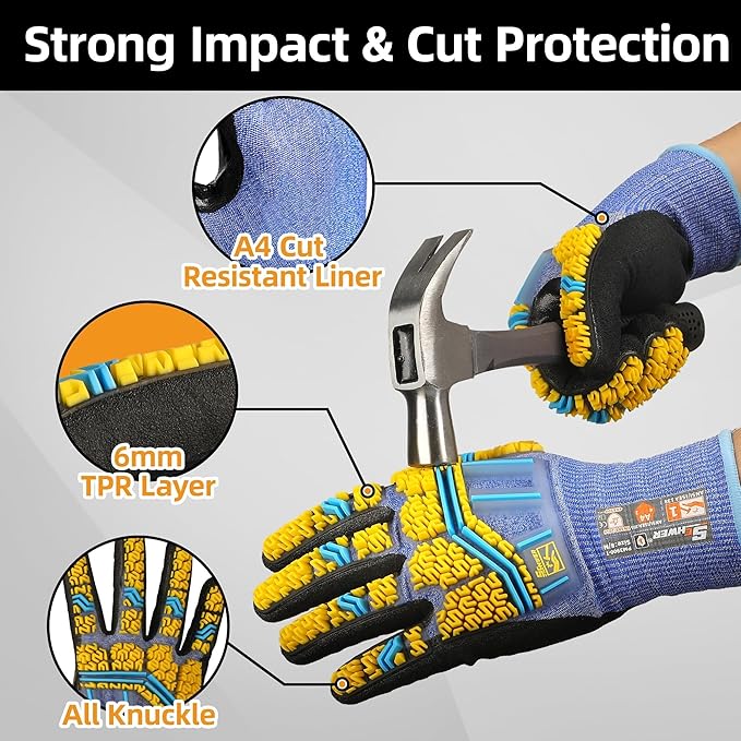 Schwer PRO-SKIN Impact Gloves with ANSI A4 Cut Reistant Protection, Flexible and Comfortable Work Gloves with Grip，Touchscreen, Used for Oil and Gas E&P，Mechanic, Construction, S, PM3900-T