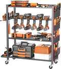 TORACK Rolling Power Tool Storage Cart, 4-Tier Large Drill Organizer with Slots for 12 Drills, Freestanding Cordless Tool Rack with Wheels for Garage & Workshop