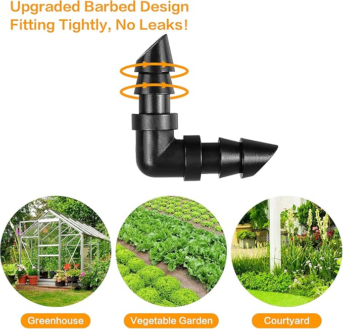 1/4" Drip Irrigation Elbow Fittings, 60 Pieces Barbed Corner 90 Elbow Connectors for 1/4 Inch Irrigation Tubing, Drip Line Elbows Parts for Garden Lawn Irrigation System