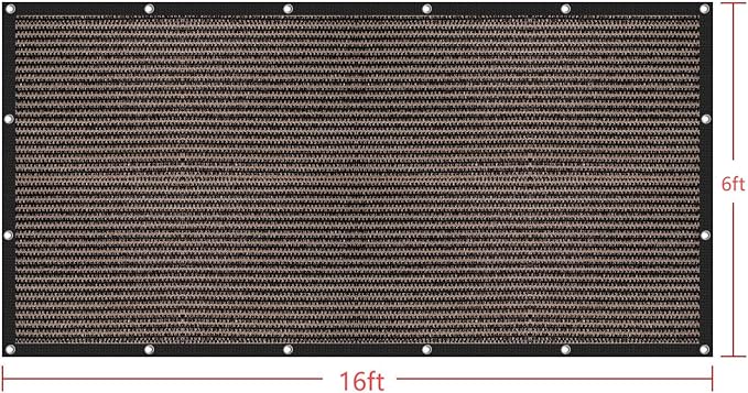 Shatex 90% Sun Shades for Patios 6X 16ft Shade Fabric Sun Shade Cloth Taped Edge with Grommets Sun-Block Mesh Shade for Pergola Cover Canopy Mocha, 12 Bungee Balls