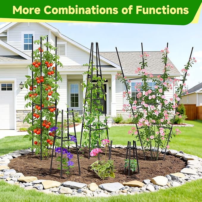 Garden Obelisk Trellis for Climbing Plants Outdoor, 63 Inch Height Adjustable Gardening Trellis, Steel Plastic Coated Plant Support for Indoor & Outdoor Multiple Climbing Plants(1PCS)