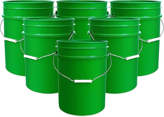 ePackageSupply 5 Gallon Bucket - Food Grade Bucket, Metal Handle Grip, BPA-Free, Heavy-Duty 90 Mil HDPE Plastic Pail, Stackable Utility Container, Made in USA, Lid Not Included, Green, 6 Packs