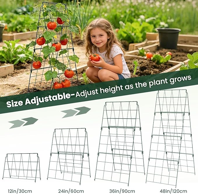 2 Pack Cucumber Trellis, 48"x16" Adjustable A-Frame Trellis for Climbing Plants, Metal Foldable Upgraded Vegetable Trellis for Raised Bed, Support for Tomatoes, Squash, Zucchini, Vegetables & Flowers