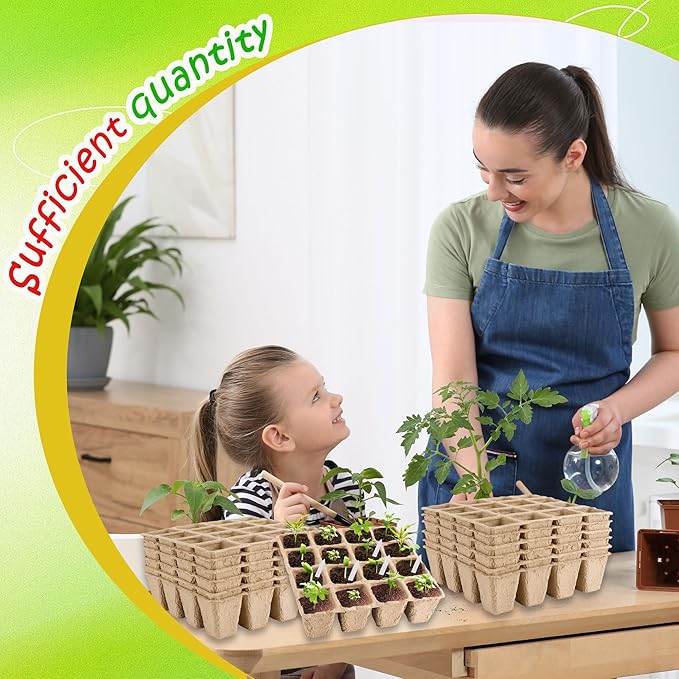 32 Packs of 16 Cells Seed Starter Tray with Holes Biodegradable Seedling Sets Organic Plant Seedling Trays Plant Starter Kit for Herb Seed Starter