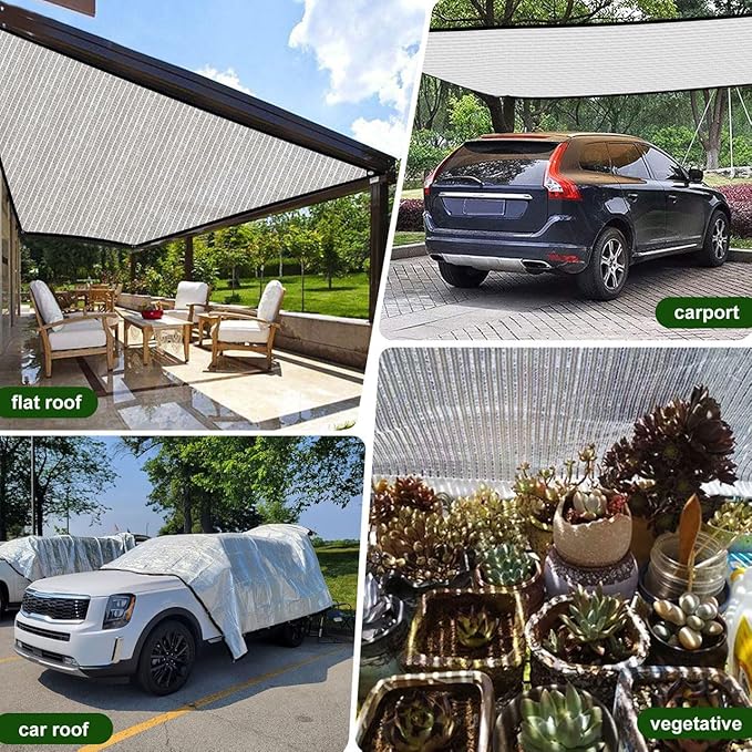 Aluminum-Shade Cloth 10x20',Reflective 80% Aluminum Shade Cloth-for Car Garden,Outdoor Pergola,Lawn.Aluminum Sunblock Neting with Edges and Holes,Silver Heat Reflective Tarp