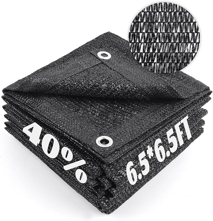 Cool Area 40% Sun Shade Cloth Mesh Tarp with Grommets for Plant Cover 6.5x6.5ft Patio Canopy Garden Pergola Greenhouse Car Barn Kennel Black