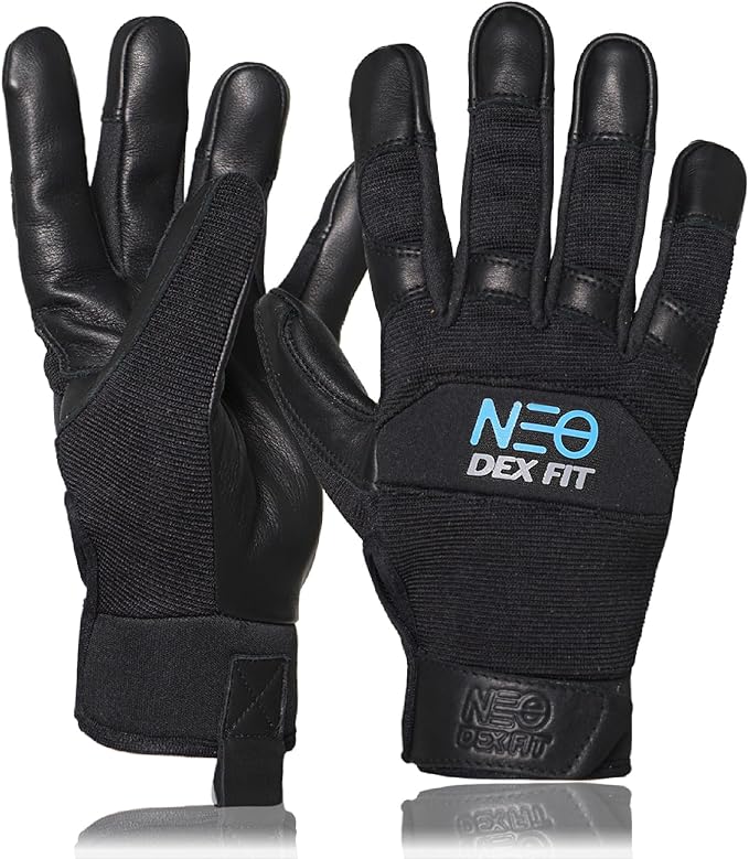 DEX FIT MG210 Lite Mechanic Work Gloves, Water-Resistant Cowhide Leather Palm, Lightweight 3D Fit, Breathable Utility Gloves for Auto Repair, DIY, Driving; Black/Black M 1 Pair